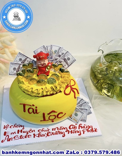 mẫu bánh kem thần tài khai trương